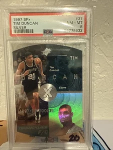 1997 Upper Deck SPx Silver #37 Tim Duncan PSA 8 RC Rookie Spurs - Bild 1 von 6