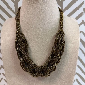 Vintage Beaded Braided Gold Copper Colored Necklace - Picture 1 of 4