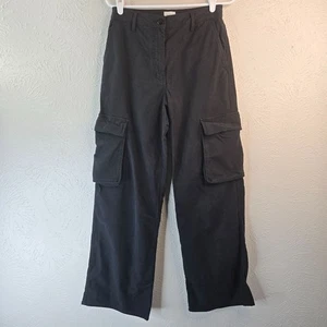 Wilfred Free Baggy Cargo Pants Black Retro Y2K Wide Leg Streetwear Stretch Sz 4 - Picture 1 of 13