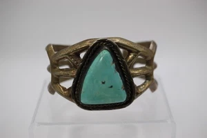 Vintage native American SS Sand Cast Turquoise Cuff Bracelet (075PID) - Picture 1 of 4
