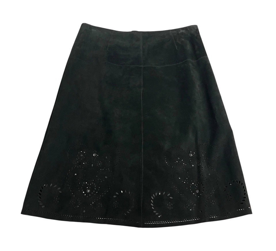 Falda Siena Studio Para Mujer 8 Cuero Negro Gamuza Midi Recorte Western Biker Boho Foto 1 de 4