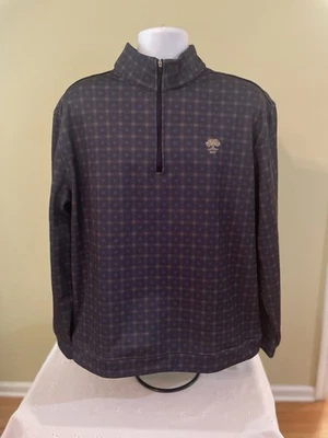 Clubhouse Collection Fleece 1/4 Zip Pullover Brown & Navy Plaid XL Greenwood CC - Image 1 of 4