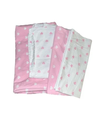 Funda nórdica Pottery Barn Kids doble sábana plana funda de almohada rosa blanco corazones Foto 1 de 4