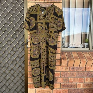 Vintage Veria Designs 1980s Baroque Pattern Empire Knee Length Dress Size 14 - Picture 1 of 7