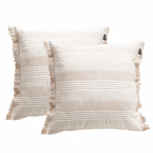 Kent Stripe Cushion Twin Pack 50 x 50 Cms Natural - Picture 1 of 3