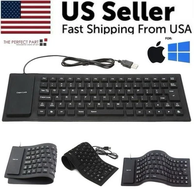 Waterproof Silicone Keyboard Foldable Flexible USB Dustproof DirtProof Full Size - Image 1 of 4