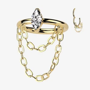 Implant Grade Titanium Double Chained Marquise Sparkle Clicker Hoop Ring 16ga - Picture 1 of 3