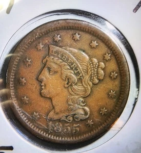 1855 capelli intrecciati grande centesimo US un centesimo testa di liberty #082 - Foto 1 di 5