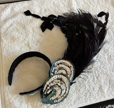 ТИАРА, ЮВЕЛИРНЫЙ ДЕКОРАТИВНЫЙ ГОЛОВНОЙ УБОР С ЧЕРНЫМИ ПЕРЬЯМИ И БЛЕСТКАМИ, 14» ВЫСОТЫ - Изображение 1 из 2