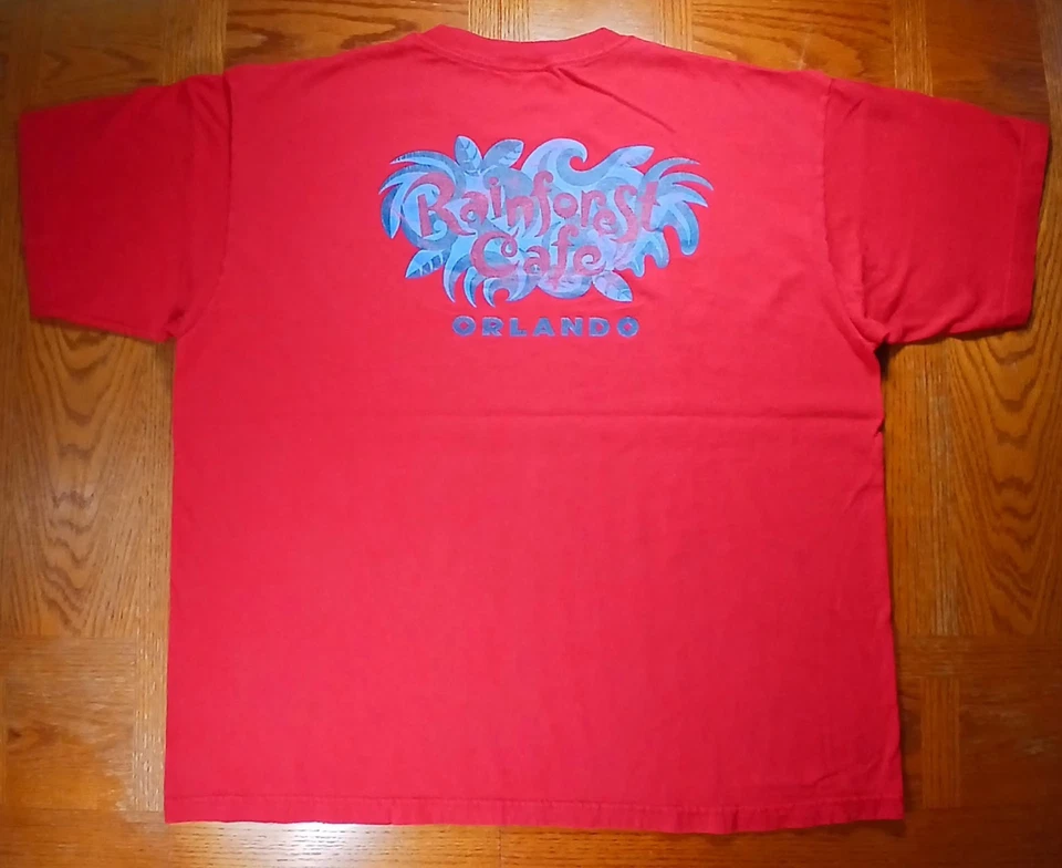 Camiseta De Colección Rainforest Café 2XL Para Hombres Roja Orlando Florida Hecha en EE. UU. Cuello Redondo  Foto 1 de 4