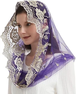 Catholic Veil - Venice Spanish Style Infinity Gold M4 Purple&gold - Picture 1 of 6