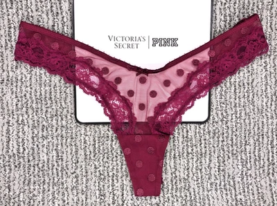 Victoria's Secret Tanga Panty Muy Sexy Nuevo con Etiquetas Pequeño Magenta Lunares Malla Transparente Foto 1 de 4