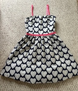 Johnnie B Boden Summer Mara Party Dress Bold Geo Heart Size 13-14 Navy & Pink  - Picture 1 of 10