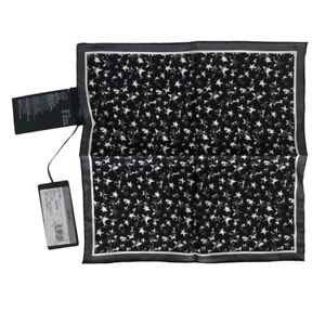NWT PRADA Men's 100% Silk Star Print Pocket Square Handkerchief Black Gray White