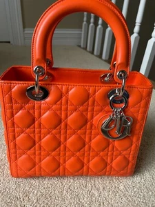 Auth Lady Dior Medium Lambskin Leather Bag Orange - Picture 1 of 15