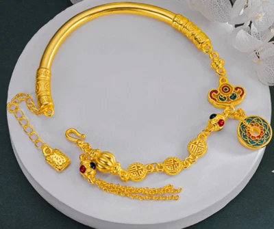 Pulsera Esmalte Azul Fortuna Calabaza León 24k Tailandés Baht Amarillo Gp Joyería 6.5" Foto 1 de 4