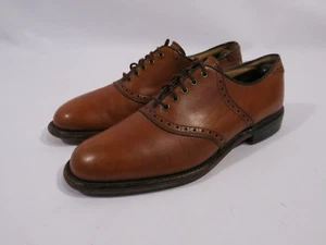 Cole Haan VTG Made in USA Mens 8 D Tan Brown Leather Brogued Saddle Oxfords - Picture 1 of 10