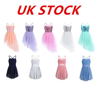 UK Girls Kids Sequins Ballet Dance Dress Gymnastics Leotard Dancewear Costume - Image 1 of 2