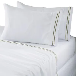 Scala 4 PC 100% Egyptian Cotton 18 in Pocket With 2 Stripe Embroidery Sheet Set - Picture 1 of 25