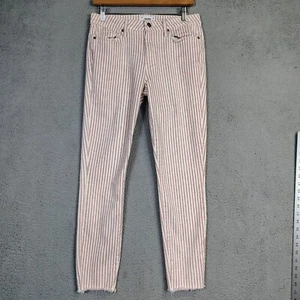 Paige Jeans Damen 29 Rosa Gestreift Denim Hoxton Ankle Raw Hem Skinny Leg Retro - Bild 1 von 10