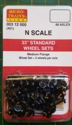 N Micro Trains 003 12 000 (401) 33" Standard Wheel Sets Medium Flange 48  Axles  - Image 1 of 2