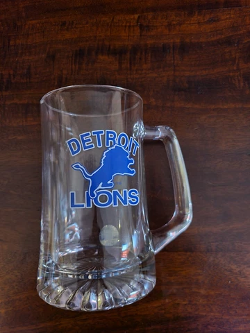 Vintage Heavy Glass Detroit Lions Beer Mug Cover