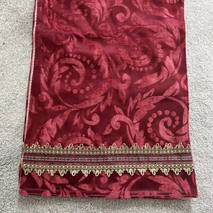 Holiday Cranberry Red/Gold Trim  Embroidered Table Runner, 54” X 13” Christmas - Picture 1 of 3