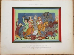 Massacre des Enfants de Job 1890 French Religious Print, Children of Job, Litho - Picture 1 of 1