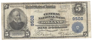 Charter #9502 5 $ 1902 Oakland California CA National Currency Banknote Geldschein - Bild 1 von 2