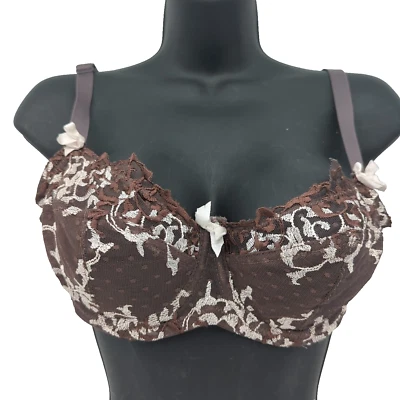 36D Felina Bra Floral Embroidered Brown Taupe Underwire EUC F5200 - Image 1 of 4