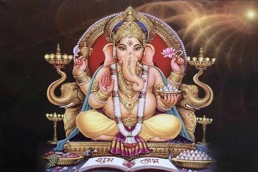 Lord Ganesh LED Light Up Print Painting Parvati Elephant Headed God 24X16" - Image 1 of 4