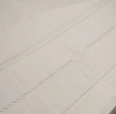 ancien grand drap metis  jour echelle - monogramme DR   230cm x 320cm - Photo 1/4