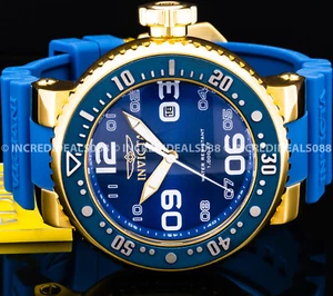 Invicta GRAND PRO DIVER 18K GOLD Case BLUE Dial Bezel Strap Men 52mm BOLD Watch - Picture 1 of 9
