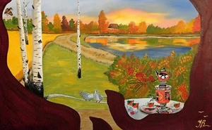 Arte, pintura, "té" - giclee sobre lienzo 22" x 30" por Yelena Berzon - Imagen 1 de 1