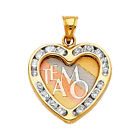 Precious Stars 14k Tri-tone Gold Cubic Zirconia Heart 'Te Amo' Pendant