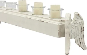 Lange Holz Kerzenhalter Tablett - 5 Glas Windlichter Bauernhaus weiß Deko - Bild 1 von 5