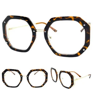 Women Oversize Vintage Retro Style Clear Lens EYE GLASSES Tortoise Optical Frame - Picture 1 of 6