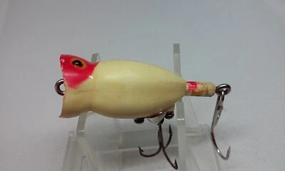 Señuelo de pesca vintage Fred Arbogast HULA POPPER cabeza roja 1 5/8" Topwater/superficie Foto 1 de 4