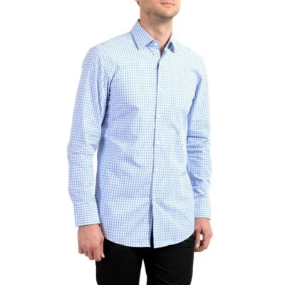 Hugo Boss Mens Dress Shirt Blue White Plaid Long Sleeve Size Large Regular Fit - Image 1 of 4