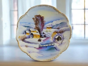 Winter Scene Plate With Gold Trim - Picture 1 of 1