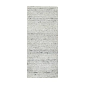 2'6"x6' Ivory Hand Loomed Plain Modern Striped Design Wool Runner Rug R64786 - Picture 1 of 8