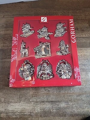 Juego de 9 adornos navideños de metal GORHAM NUEVOS EN CAJA Foto 1 de 4