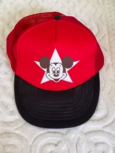 vintage 1990s red mickey mouse star trucker snapback hat - Picture 1 of 5