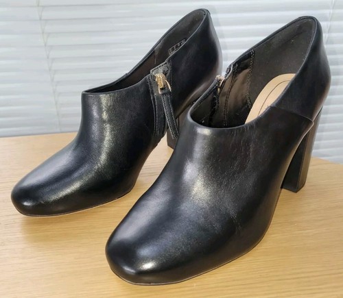 Scarpa pantalone Clarks nuova senza etichette in pelle con cerniera ammortizzata TACCO A BLOCCO taglia 6 5 E UK NERO