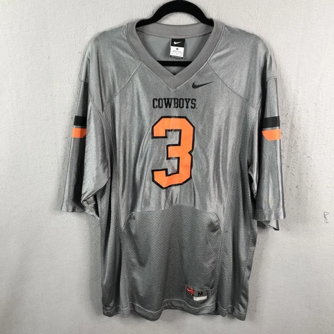Oklahoma State Cowboys Jersey Mens Medium Gray Orange #3 Nike Sanders Mesh Shirt Cover