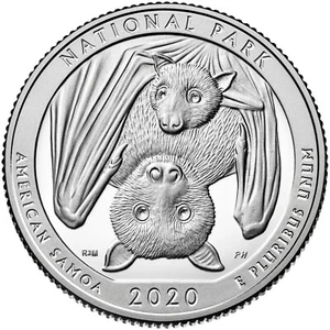 2020 P&D American Samoa National Park Samoan Fruit Bat ATB U.S. Mint Quarters - Bild 1 von 5
