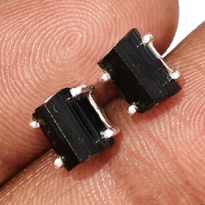 Natural Black Tourmaline 925 Sterling Silver Earrings - Stud Jewelry CE43165 - Picture 1 of 1