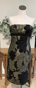 badgley mischka women 4 Black gold metallic strapless floral cocktail dress VV - Picture 1 of 10