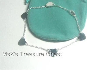 Sterling Silver Bracelet w (5) Sterling Hearts *Marked 925* **New w Gift Box** - Picture 1 of 6