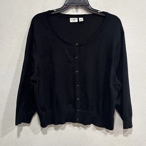 Cato Woman Crop Cardigan Sweater Black 18/20W Stretch 3/4 Sleeve Button Up EUC - Picture 1 of 6
